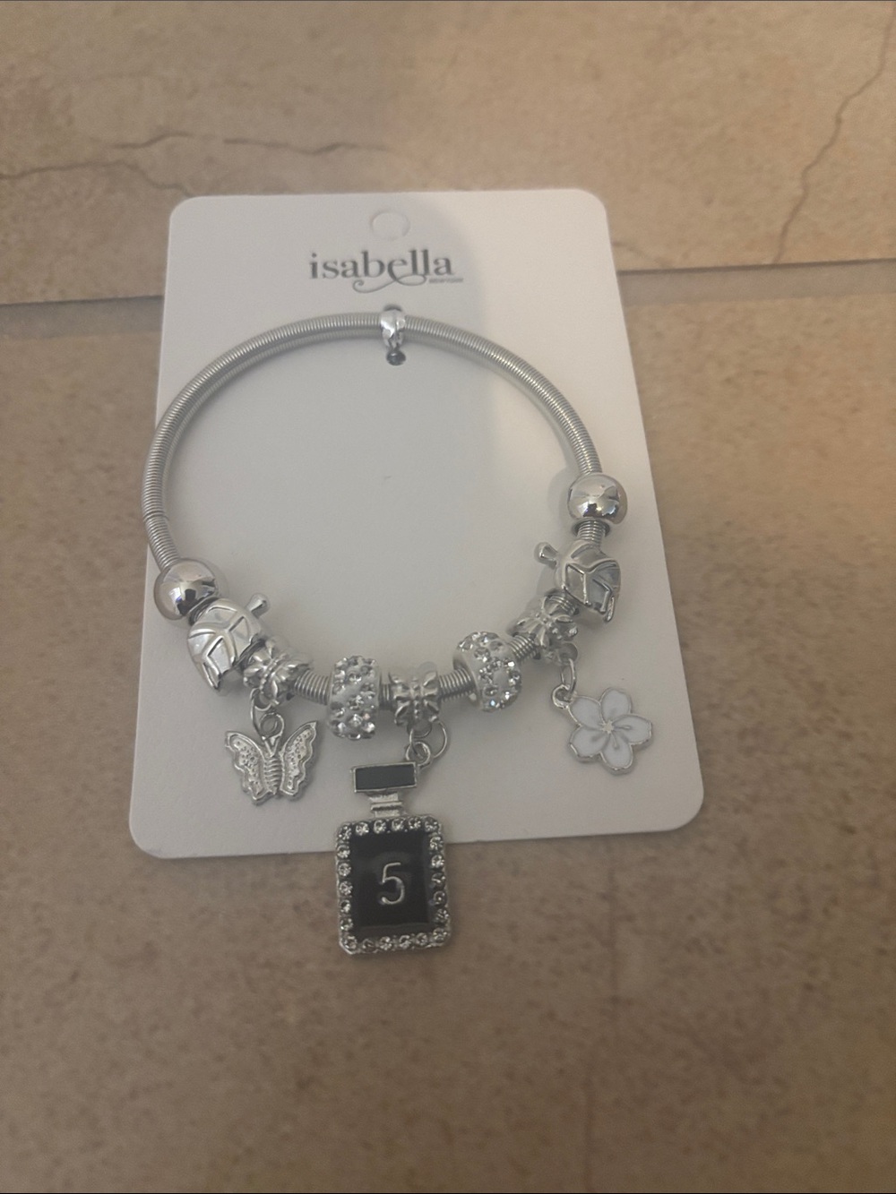 Silver Charm Bangle with Perfume Bottle, Flower & Butterfly Charms - Picture 4 of 4